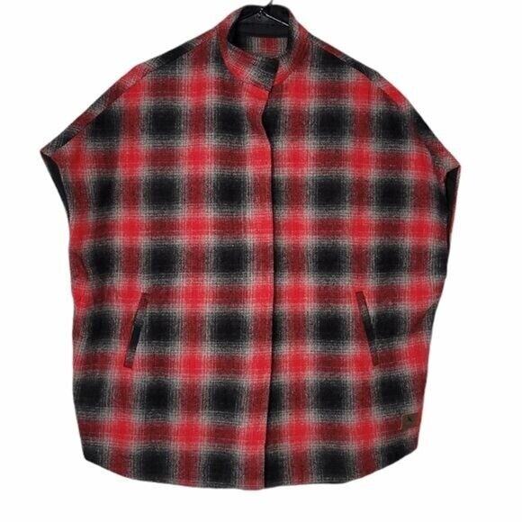 EDDIE BAUER Black, Red, Gray Oversized Plaid Wool Blend Poncho Women's XS - Picture 1 of 8